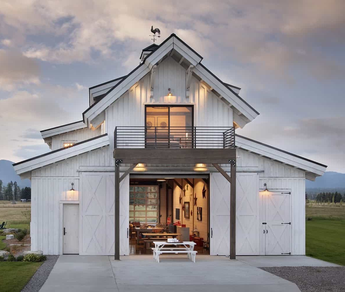 Barn set in an open mountain landscape